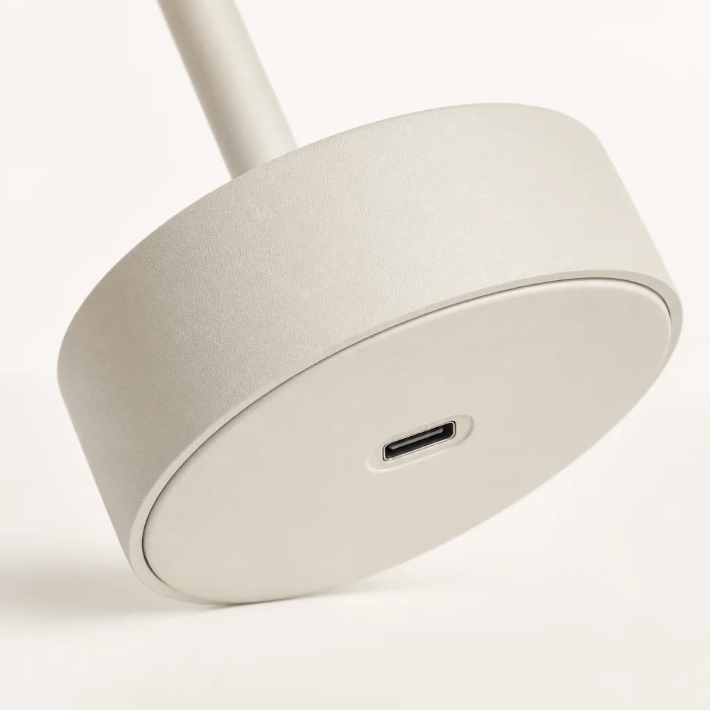USB-C on the underside. One cable, no adapter.